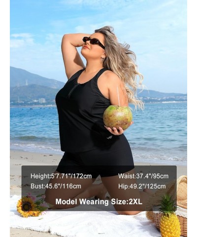 Plus Size Tankini Swimsuits Tops for Women Swim Top Only Tummy Control Bathing Suits Tops Zippered Swimswear Black $17.55 Swi...