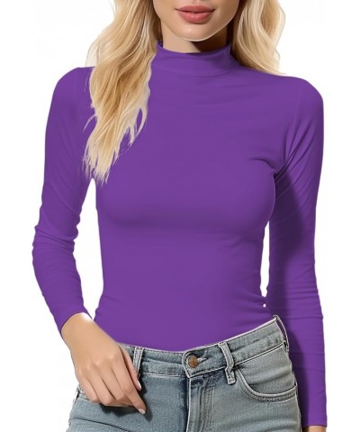 Women's Long Sleeve Mock Turtleneck Tops, Lightweight Base Layer Shirts, Mock Neck Pullover Undershirts Stretchy Purple $10.3...