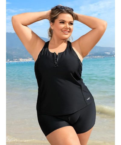 Plus Size Tankini Swimsuits Tops for Women Swim Top Only Tummy Control Bathing Suits Tops Zippered Swimswear Black $17.55 Swi...