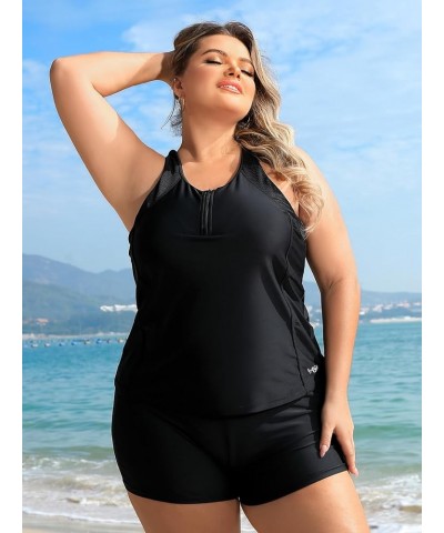 Plus Size Tankini Swimsuits Tops for Women Swim Top Only Tummy Control Bathing Suits Tops Zippered Swimswear Black $17.55 Swi...