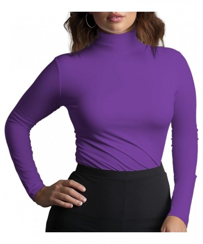 Women's Long Sleeve Mock Turtleneck Tops, Lightweight Base Layer Shirts, Mock Neck Pullover Undershirts Stretchy Purple $10.3...