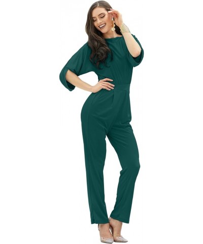 Womens Short Sleeve Sexy Semi Formal Cocktail One Piece Jumpsuit Romper Emerald Green $25.97 Jumpsuits