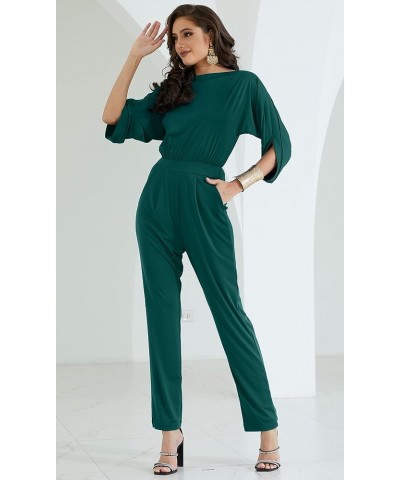 Womens Short Sleeve Sexy Semi Formal Cocktail One Piece Jumpsuit Romper Emerald Green $25.97 Jumpsuits