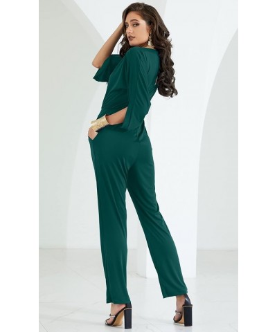 Womens Short Sleeve Sexy Semi Formal Cocktail One Piece Jumpsuit Romper Emerald Green $25.97 Jumpsuits