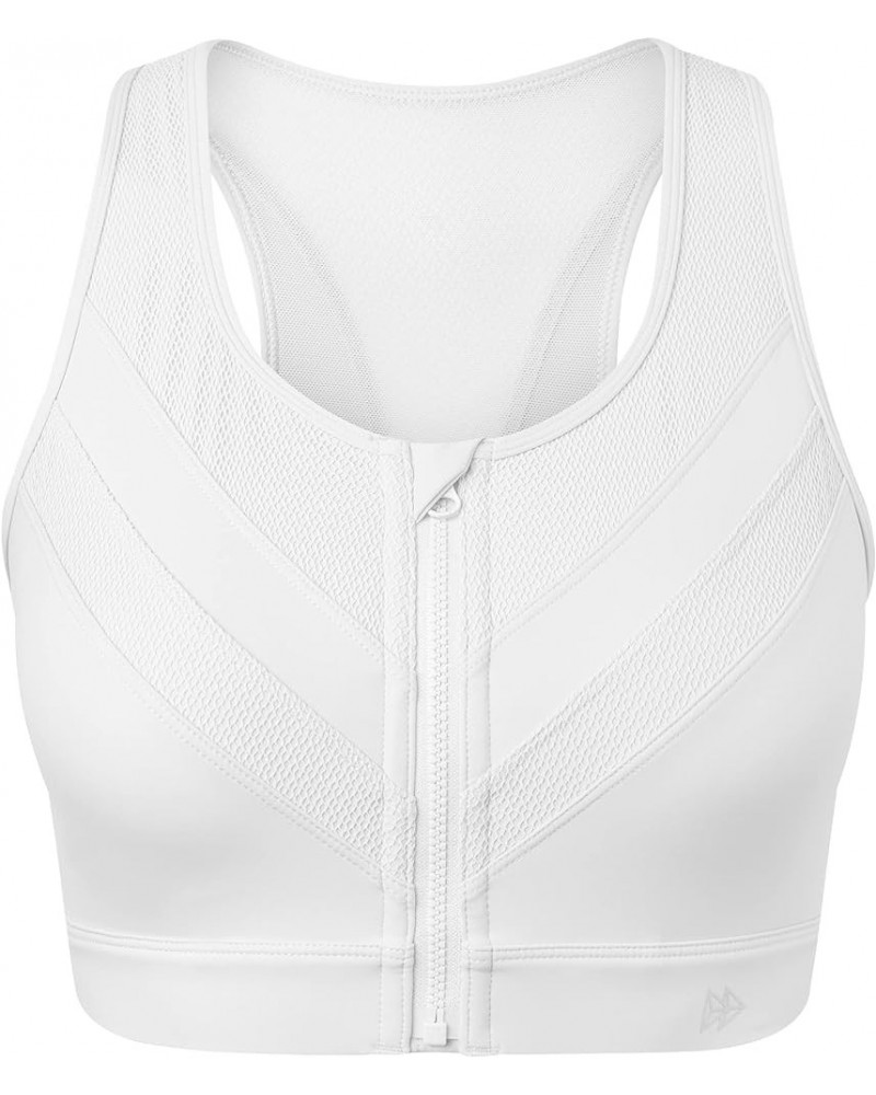 High Impact Zip Front Closure Sports Bras, Support for Large Bust Women, Supportive Comfortable White $23.75 Lingerie