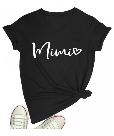 Womens Mimi Heart T Shirt Cute Letter Print Short Sleeve Graphic Tees V Neck Black $10.63 T-Shirts