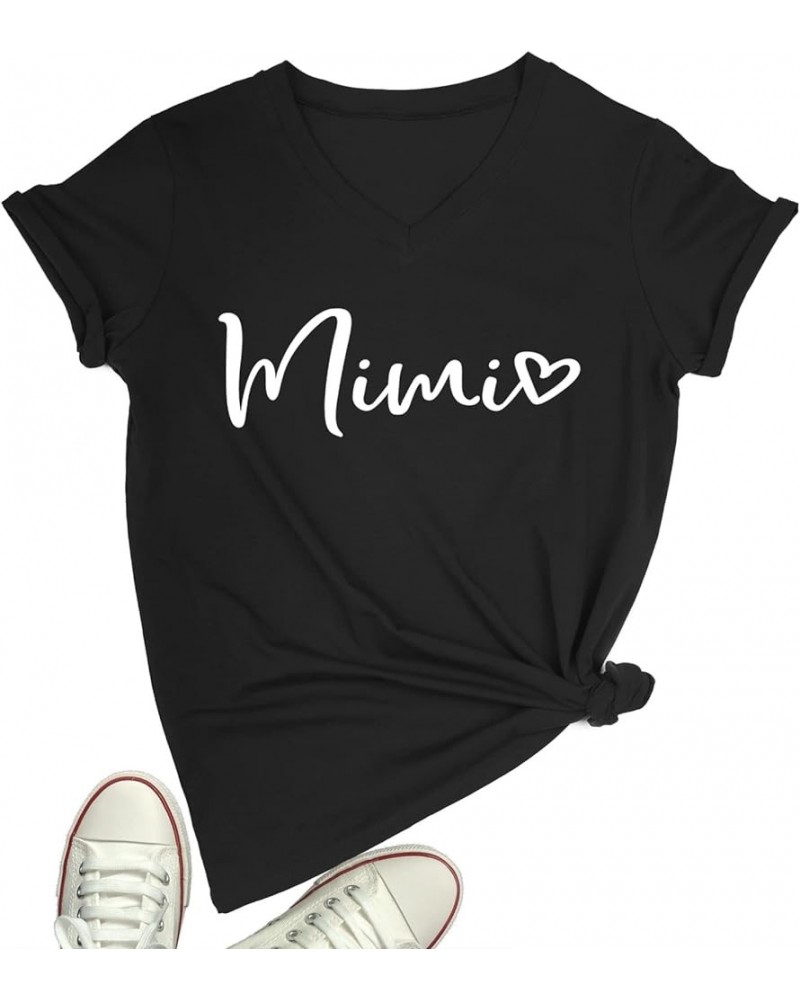 Womens Mimi Heart T Shirt Cute Letter Print Short Sleeve Graphic Tees V Neck Black $10.63 T-Shirts