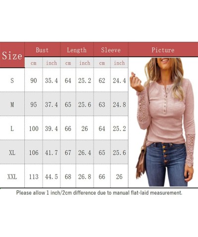 Women's Long Sleeve Lace Trim Tunic Tops Button Down Casual Blouse Cute Crew Neck Ribbed Shirt Light Pink $16.52 Tops