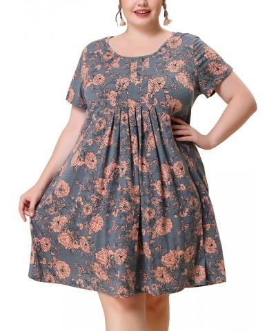 Plus Size Dress for Women Short Sleeves Pleated Summer Casual Floral Dresses Pink $17.22 Dresses