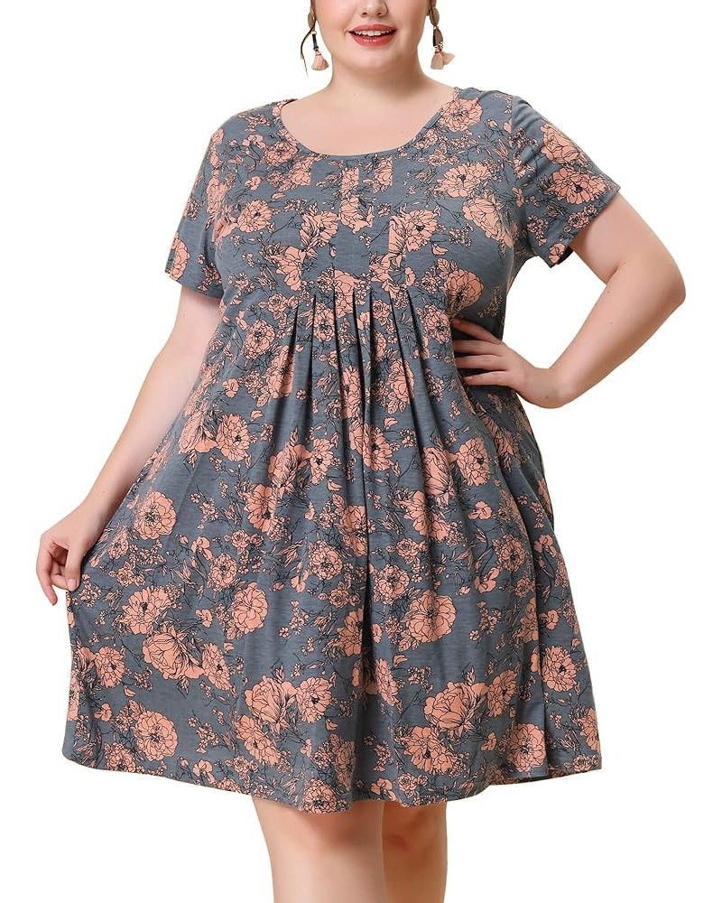 Plus Size Dress for Women Short Sleeves Pleated Summer Casual Floral Dresses Pink $17.22 Dresses