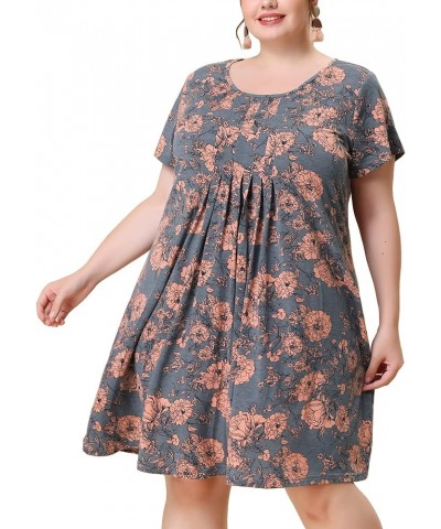 Plus Size Dress for Women Short Sleeves Pleated Summer Casual Floral Dresses Pink $17.22 Dresses