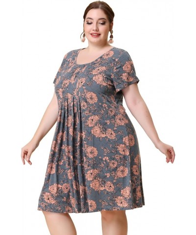 Plus Size Dress for Women Short Sleeves Pleated Summer Casual Floral Dresses Pink $17.22 Dresses