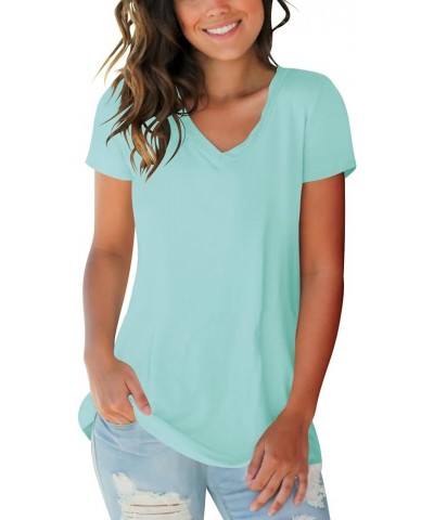 Womens Tops V Neck Tee Casual Short Sleeve and Long Sleeve T Shirts A7 Baby Green $13.74 T-Shirts