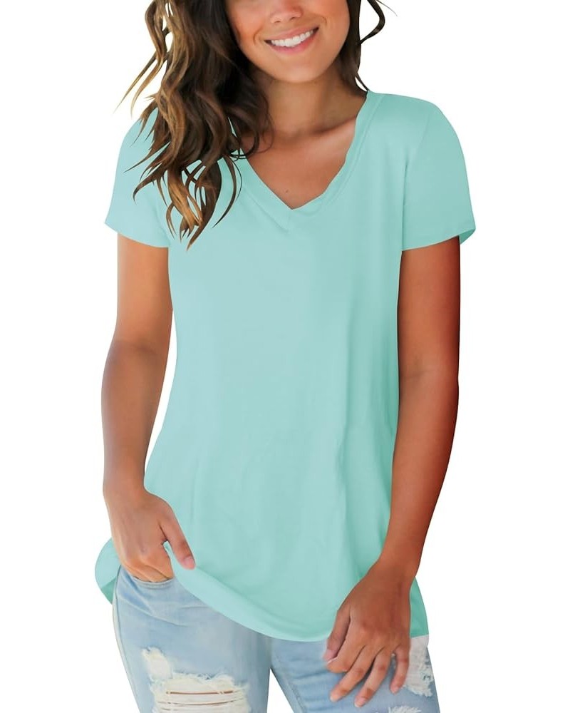 Womens Tops V Neck Tee Casual Short Sleeve and Long Sleeve T Shirts A7 Baby Green $13.74 T-Shirts