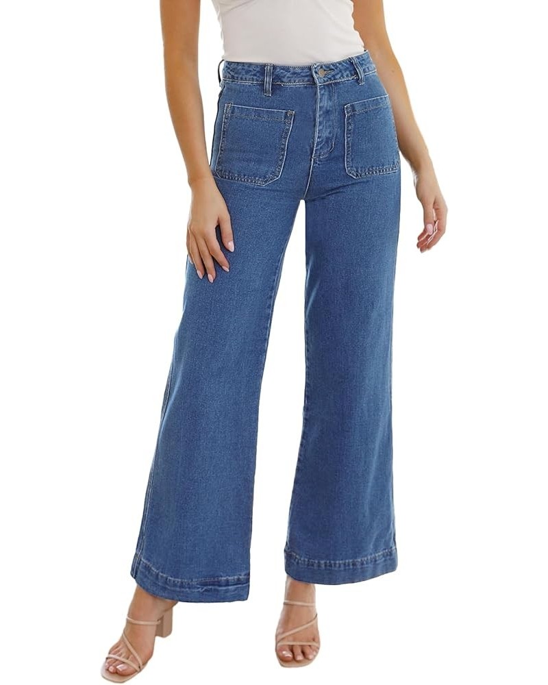 Women's Cropped Capris Jeans High Waisted Baggy Denim Pants with Front Pockets Blue $24.47 Jeans