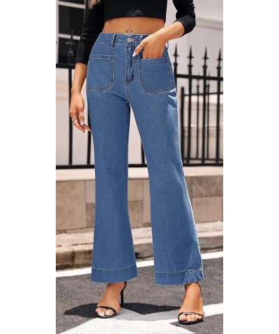 Women's Cropped Capris Jeans High Waisted Baggy Denim Pants with Front Pockets Blue $24.47 Jeans