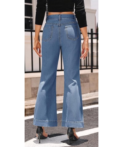 Women's Cropped Capris Jeans High Waisted Baggy Denim Pants with Front Pockets Blue $24.47 Jeans