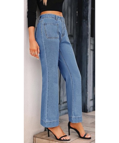 Women's Cropped Capris Jeans High Waisted Baggy Denim Pants with Front Pockets Blue $24.47 Jeans