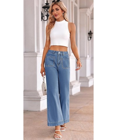 Women's Cropped Capris Jeans High Waisted Baggy Denim Pants with Front Pockets Blue $24.47 Jeans