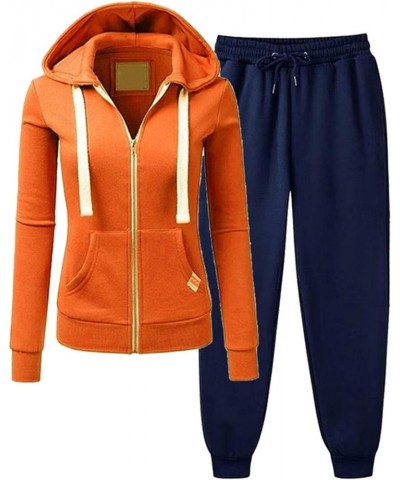 Womens Hooded Sports Set Long Sleeve Zip Up Sweatsuits 2 Piece Sports Outfit Casual Sweatpants Joggers Set 05&orange $11.76 O...