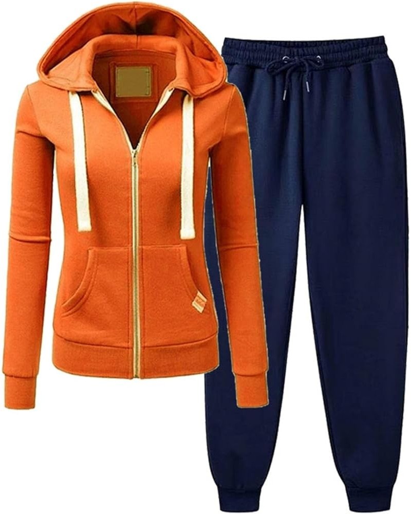 Womens Hooded Sports Set Long Sleeve Zip Up Sweatsuits 2 Piece Sports Outfit Casual Sweatpants Joggers Set 05&orange $11.76 O...