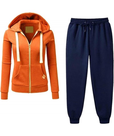 Womens Hooded Sports Set Long Sleeve Zip Up Sweatsuits 2 Piece Sports Outfit Casual Sweatpants Joggers Set 05&orange $11.76 O...