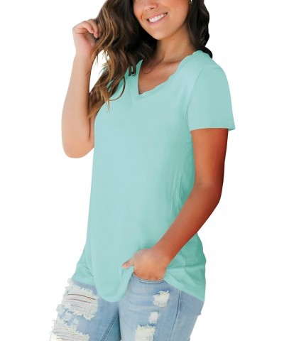 Womens Tops V Neck Tee Casual Short Sleeve and Long Sleeve T Shirts A7 Baby Green $13.74 T-Shirts