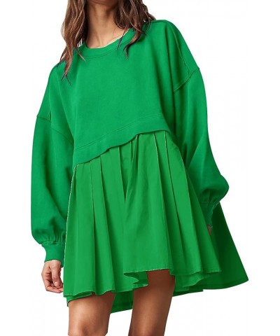 Womens Oversized Sweatshirt Dress Crewneck Patchwork Long Sleeve Pullover Tunic Flowy Pleated Mini Dresses Green $21.41 Dresses