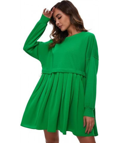 Womens Oversized Sweatshirt Dress Crewneck Patchwork Long Sleeve Pullover Tunic Flowy Pleated Mini Dresses Green $21.41 Dresses