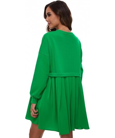 Womens Oversized Sweatshirt Dress Crewneck Patchwork Long Sleeve Pullover Tunic Flowy Pleated Mini Dresses Green $21.41 Dresses