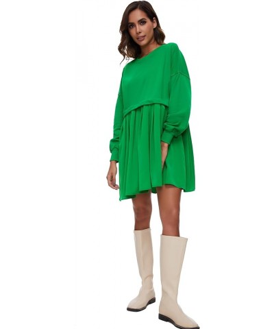 Womens Oversized Sweatshirt Dress Crewneck Patchwork Long Sleeve Pullover Tunic Flowy Pleated Mini Dresses Green $21.41 Dresses