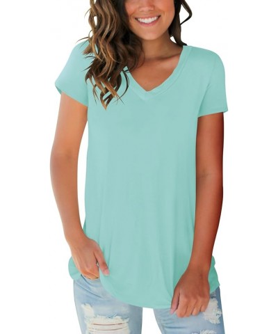 Womens Tops V Neck Tee Casual Short Sleeve and Long Sleeve T Shirts A7 Baby Green $13.74 T-Shirts