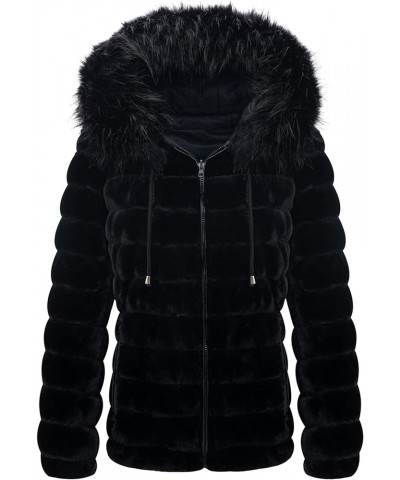 Women Double Sided Faux Fur Jacket Spring and Winter Fashion Reversible Hood Puffer Coat with Fur Collar Black $44.19 Coats