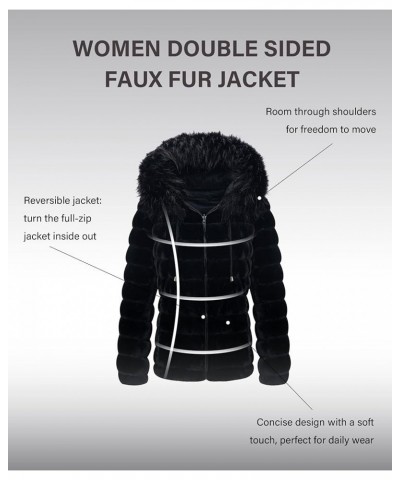 Women Double Sided Faux Fur Jacket Spring and Winter Fashion Reversible Hood Puffer Coat with Fur Collar Black $44.19 Coats