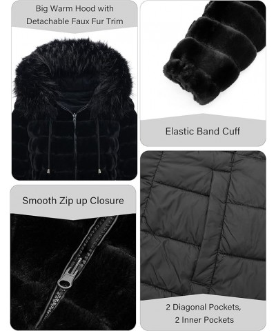 Women Double Sided Faux Fur Jacket Spring and Winter Fashion Reversible Hood Puffer Coat with Fur Collar Black $44.19 Coats