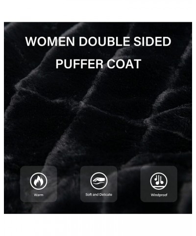 Women Double Sided Faux Fur Jacket Spring and Winter Fashion Reversible Hood Puffer Coat with Fur Collar Black $44.19 Coats