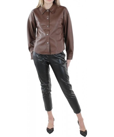 Womens Faux Leather Snap Front Shirt Jacket Shaved Chocolate $11.33 Coats