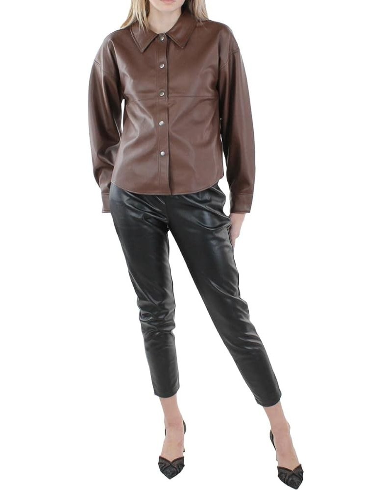 Womens Faux Leather Snap Front Shirt Jacket Shaved Chocolate $11.33 Coats