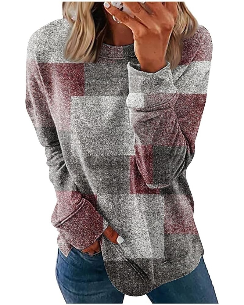 Sweatshirt for Women Crewneck Long Sleeve Shirts Loose Fit Basic Tops Pullover Casual Blouses Fall Fashion Clothes D-wine $7....