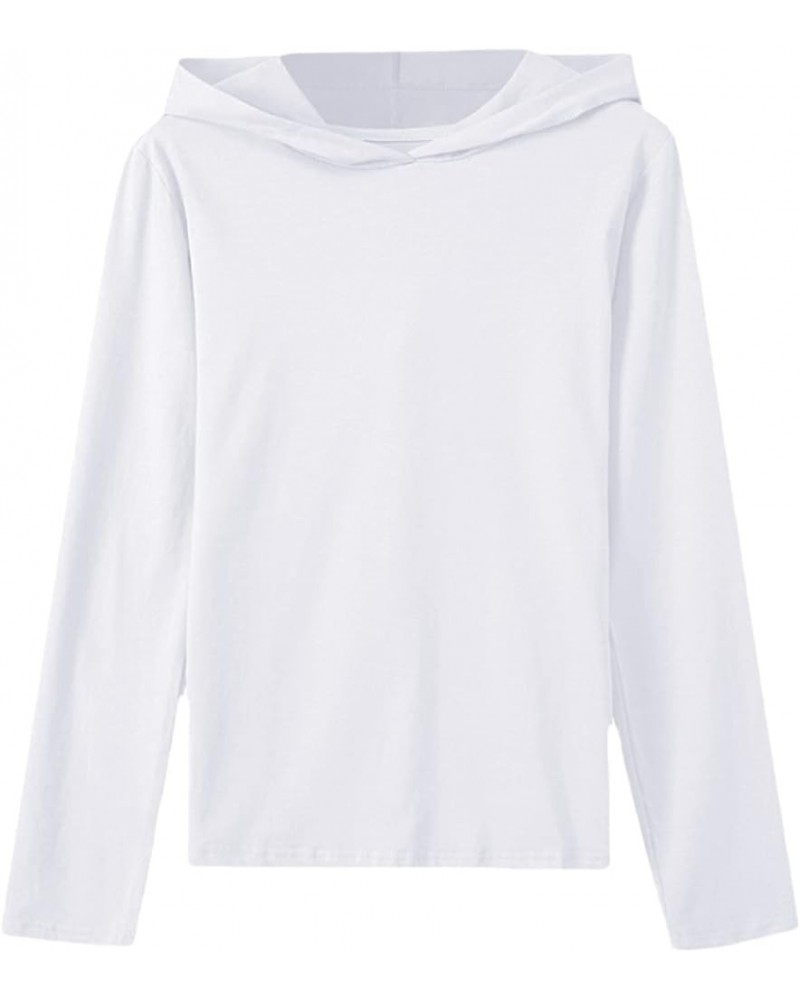 Women's Long-Sleeve Hooded T-Shirt Summer Short Sleeve Solid Color Hoodie Sun Protection Lightweight Cotton Soft Shirt (White...