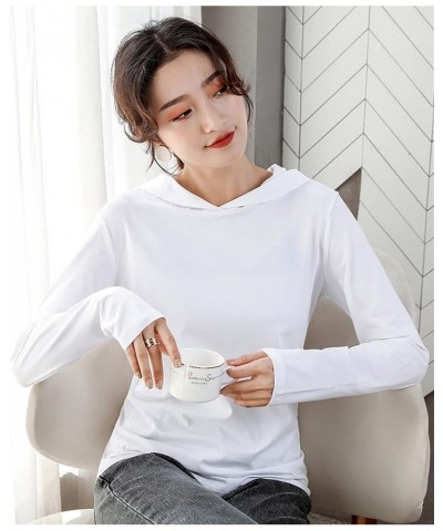 Women's Long-Sleeve Hooded T-Shirt Summer Short Sleeve Solid Color Hoodie Sun Protection Lightweight Cotton Soft Shirt (White...