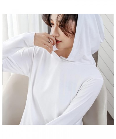 Women's Long-Sleeve Hooded T-Shirt Summer Short Sleeve Solid Color Hoodie Sun Protection Lightweight Cotton Soft Shirt (White...