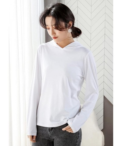 Women's Long-Sleeve Hooded T-Shirt Summer Short Sleeve Solid Color Hoodie Sun Protection Lightweight Cotton Soft Shirt (White...