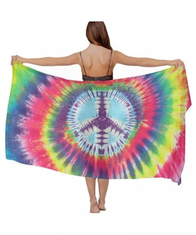 Women Swimwear Pareo Beach Cover Up Bikini Sarong Swimsuit Wrap Skirts Tie Dye Peace Sign $10.55 Swimsuits