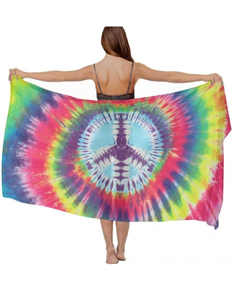 Women Swimwear Pareo Beach Cover Up Bikini Sarong Swimsuit Wrap Skirts Tie Dye Peace Sign $10.55 Swimsuits