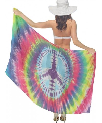 Women Swimwear Pareo Beach Cover Up Bikini Sarong Swimsuit Wrap Skirts Tie Dye Peace Sign $10.55 Swimsuits