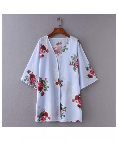 Women's Sheer Chiffon Summer Blouse Tops Kimono Cardigan Floral Casual Loose Cover Ups Swimwear Blue $13.05 Swimsuits