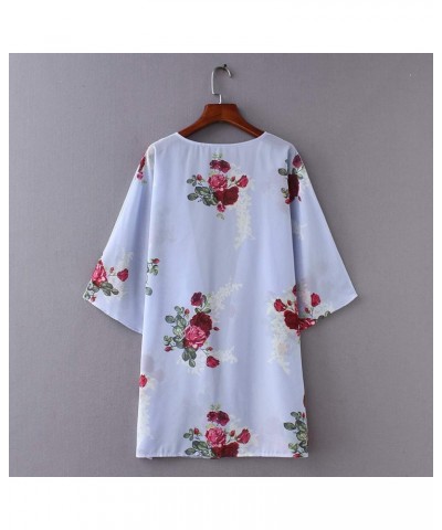 Women's Sheer Chiffon Summer Blouse Tops Kimono Cardigan Floral Casual Loose Cover Ups Swimwear Blue $13.05 Swimsuits