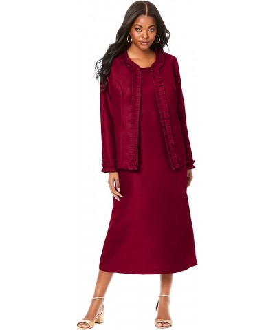 Women's Plus Size Pleated Jacket Dress Rich Burgundy $48.44 Coats