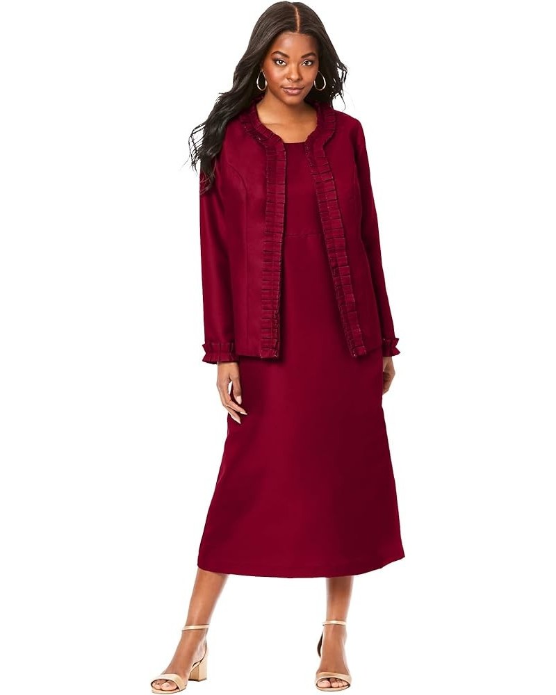 Women's Plus Size Pleated Jacket Dress Rich Burgundy $48.44 Coats